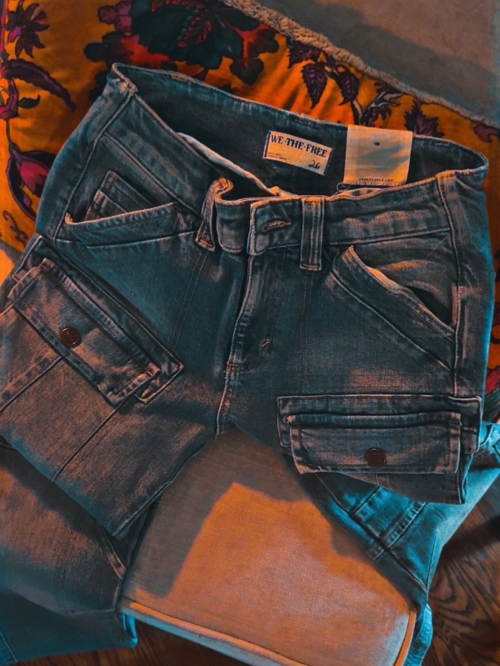 Free People Washed Blue Cargo Jeans